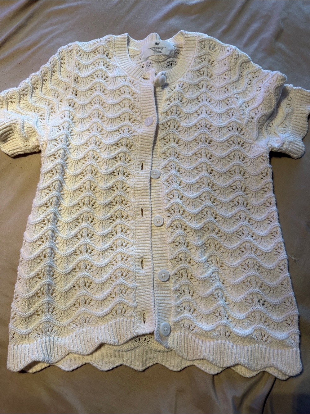 H&M Cream Openwork Short-Sleeve Button Cardigan